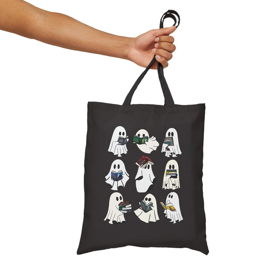 Silly Ghosts Reading Throne of Glass Cotton Canvas Tote Bag - Awfullynerdy.co