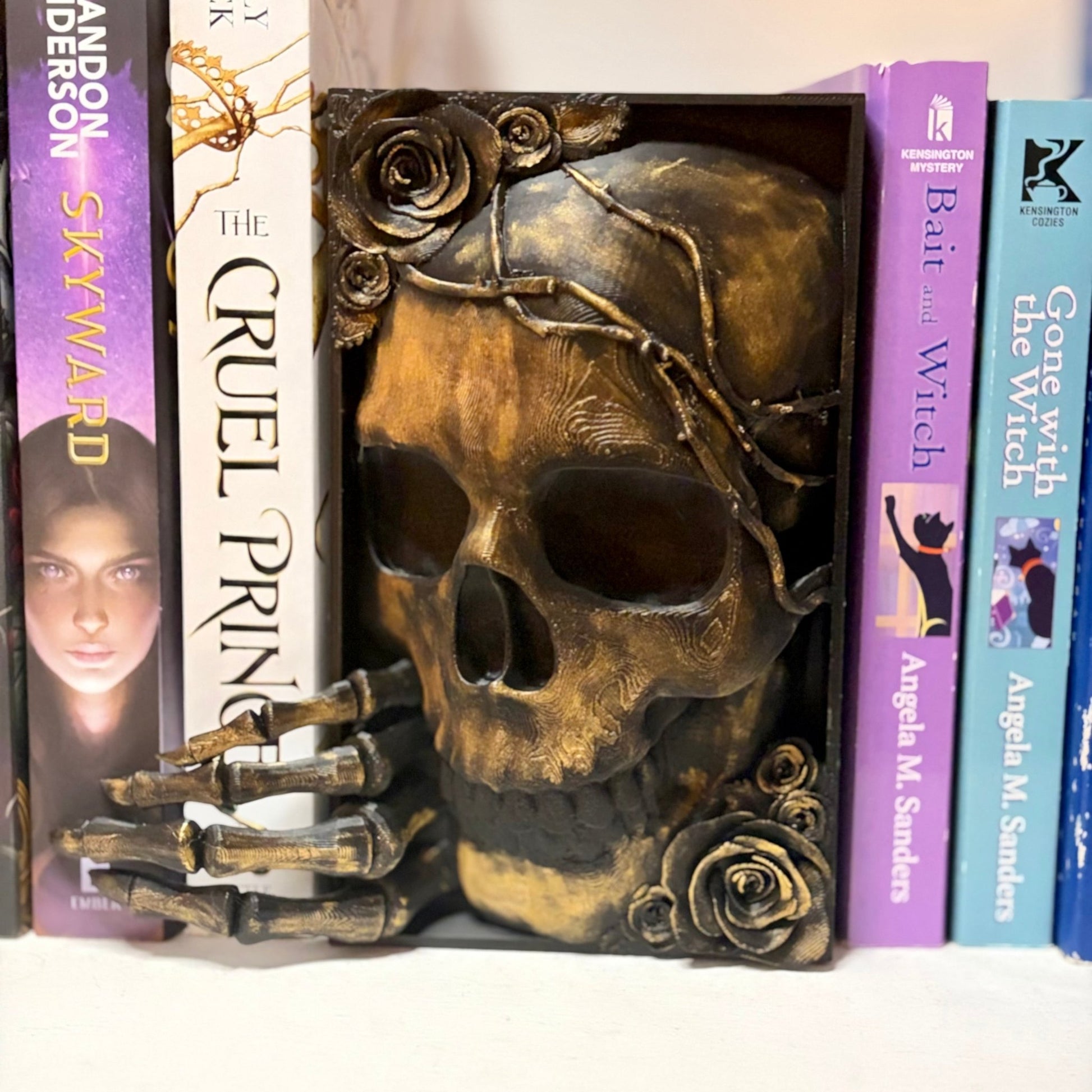Skull Thorns and Roses Gold Dusted Book Nook - Awfullynerdy.co