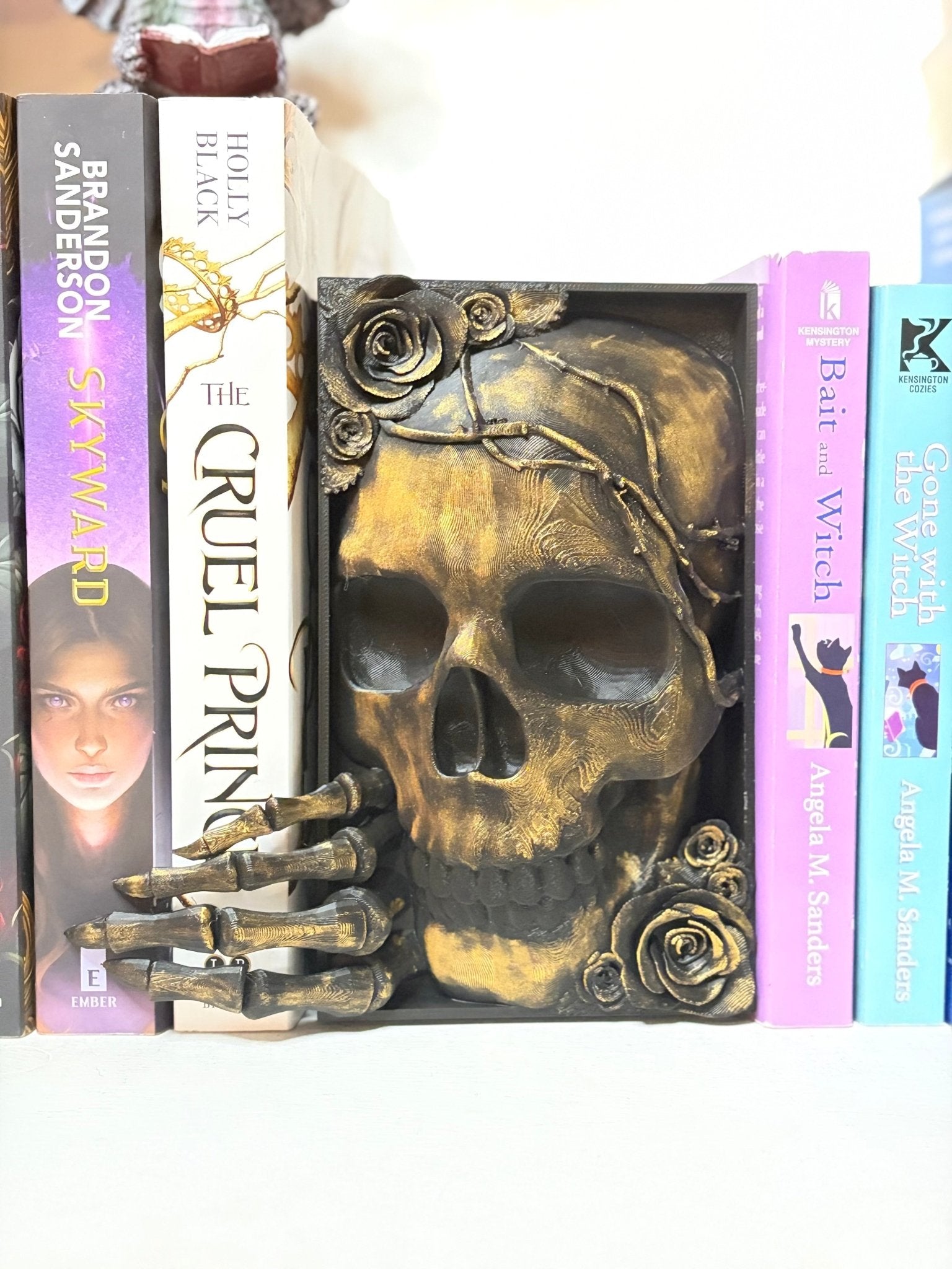 Skull Thorns and Roses Gold Dusted Book Nook - Awfullynerdy.co
