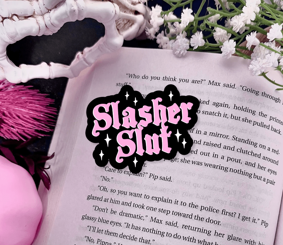 Slasher Slut Sparkle Vinyl Sticker – Durable Waterproof Bookish Decal - Awfullynerdy.co
