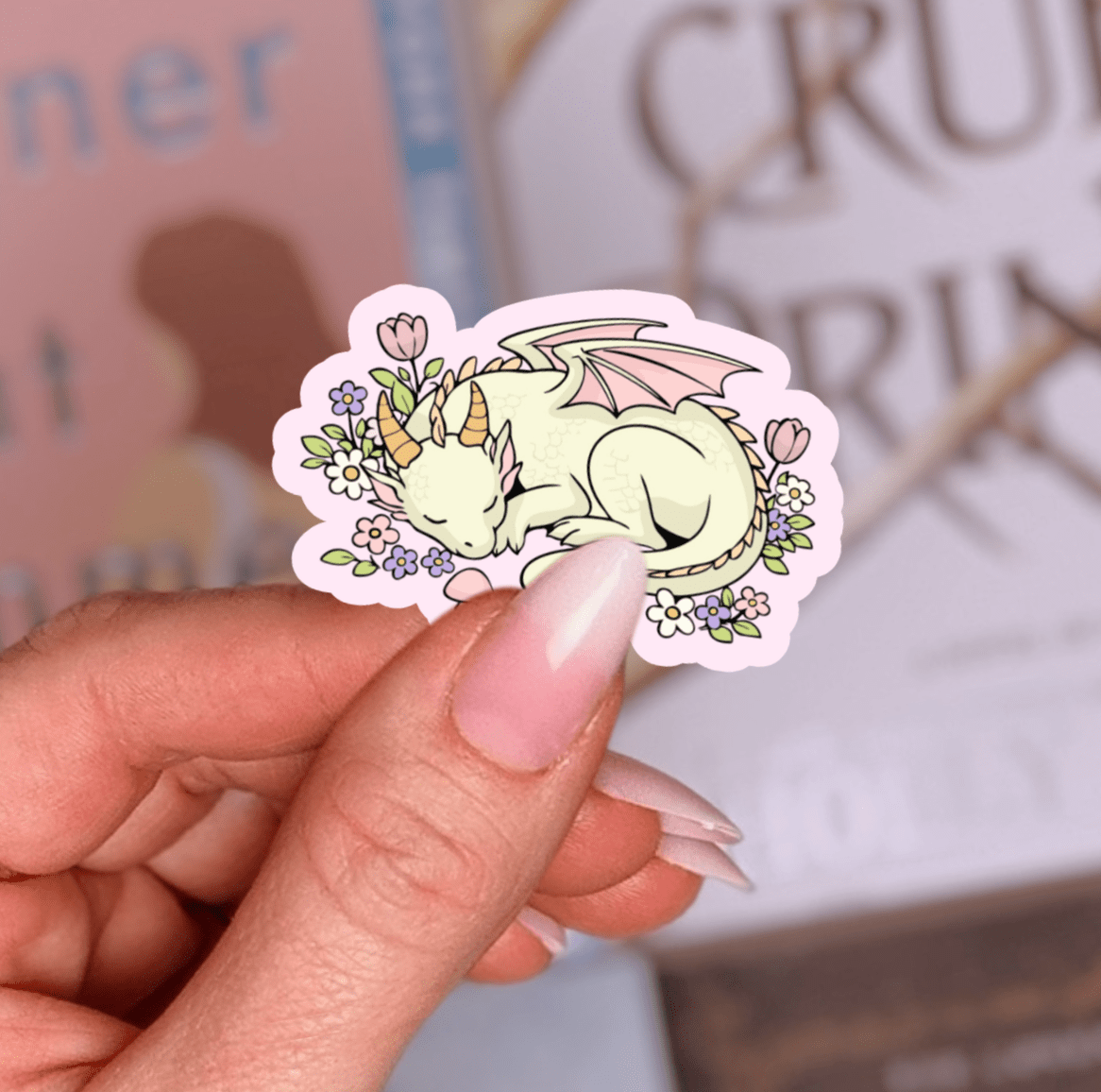 Sleeping Dragon in a Field of Flowers Laminated Sticker - Awfullynerdy.co