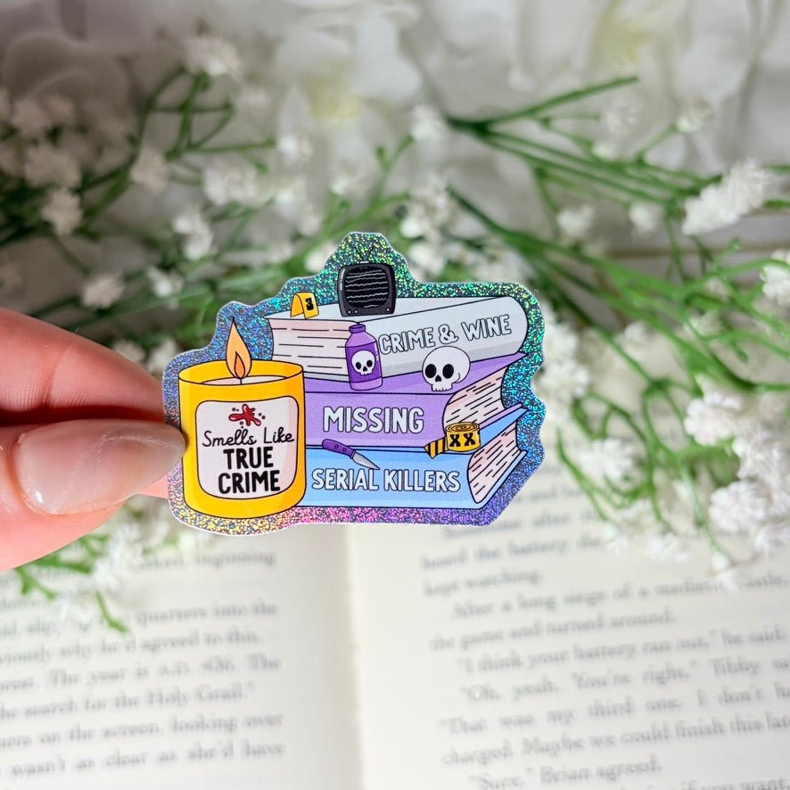 Smells Like True Crime 2 - inch Crushed Glitter Sticker - Awfullynerdy.co