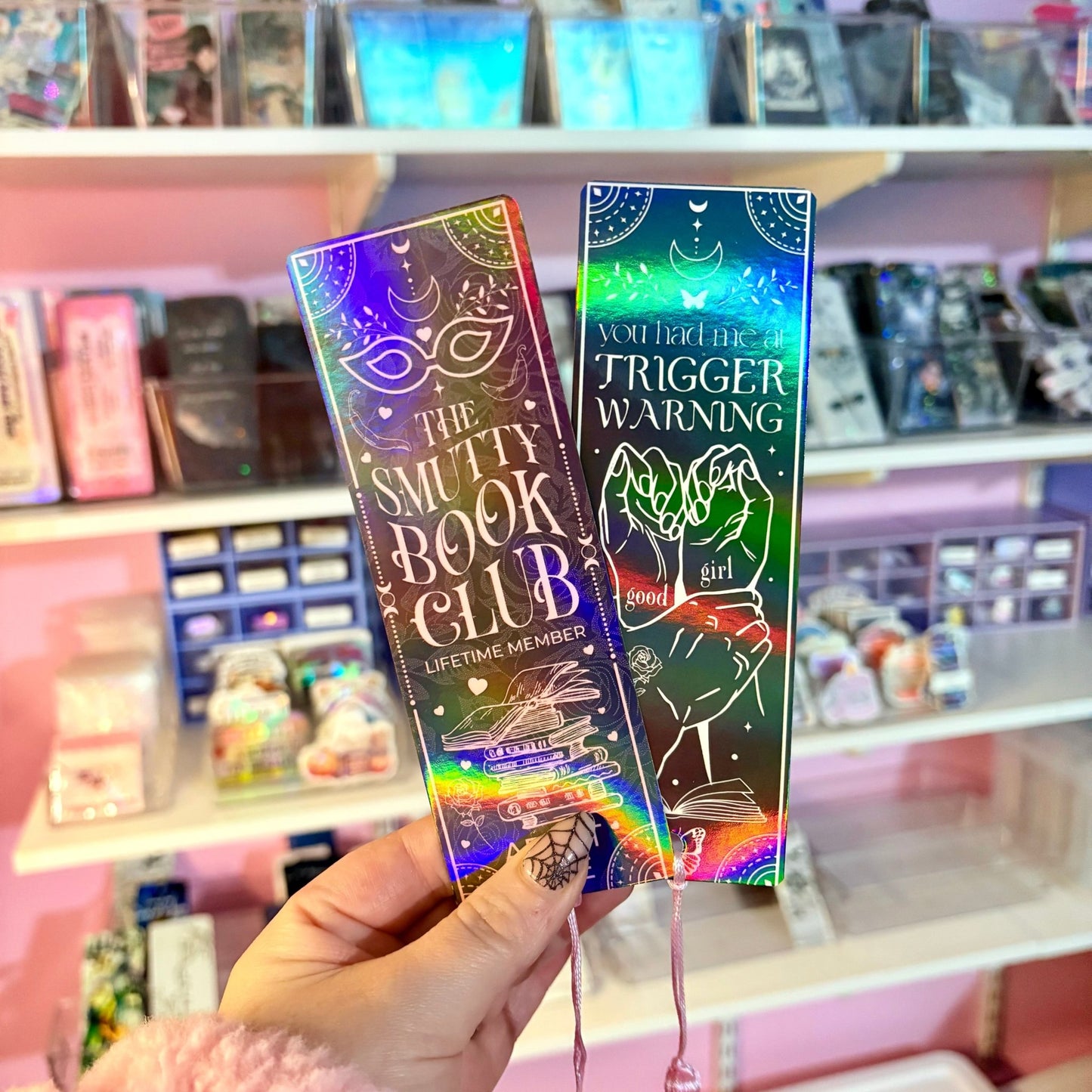 Smutty Book Club Dual - Sided Holographic Laminated Bookmark (pre - tasseled on bottom) - Awfullynerdy.co