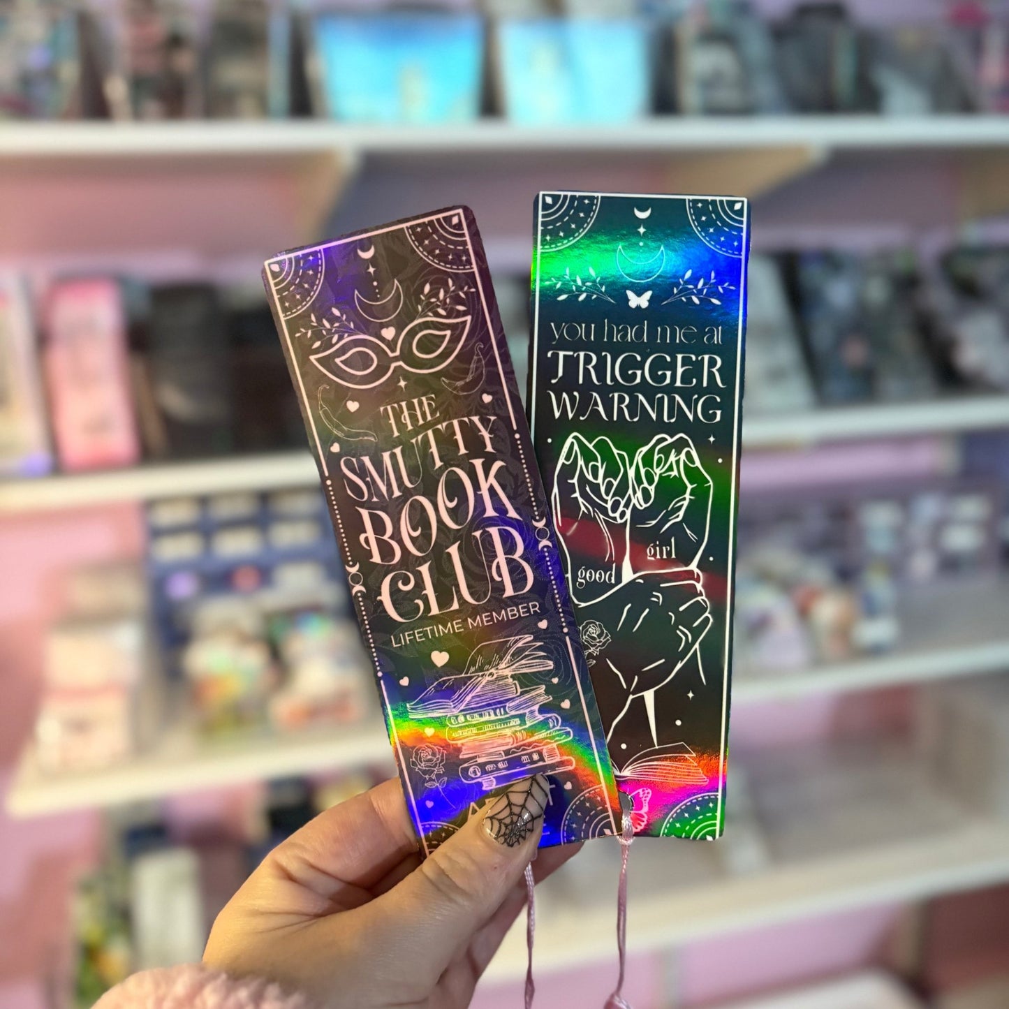 Smutty Book Club Dual - Sided Holographic Laminated Bookmark (pre - tasseled on bottom) - Awfullynerdy.co