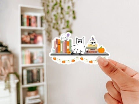 Spooky Floating Bookshelf with Kitty Sticker - Awfullynerdy.co