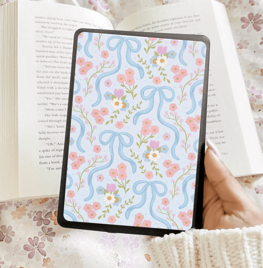 Spring Blue Bows Kindle Insert - Three Sizes - Optional Lamination - Awfullynerdy.co