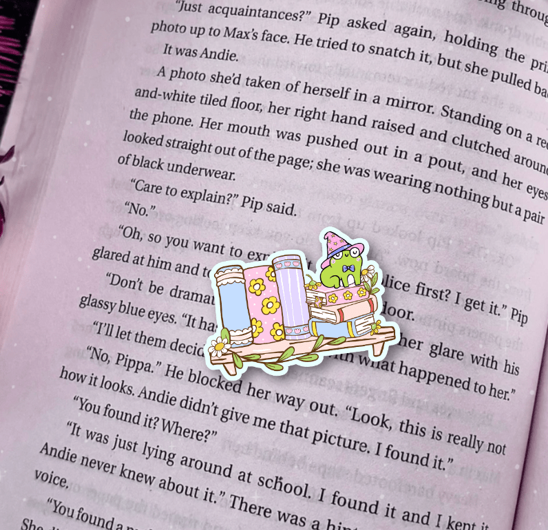 Spring Frog Bookshelf Laminated Sticker - Awfullynerdy.co