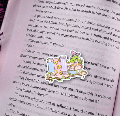 Spring Frog Bookshelf Laminated Sticker - Awfullynerdy.co