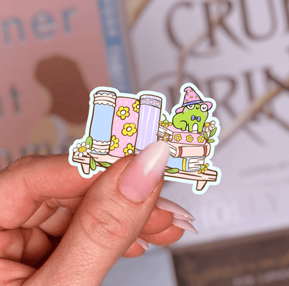 Spring Frog Bookshelf Laminated Sticker - Awfullynerdy.co