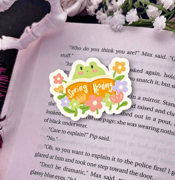 Spring Reading Froggy Laminated Sticker - Awfullynerdy.co