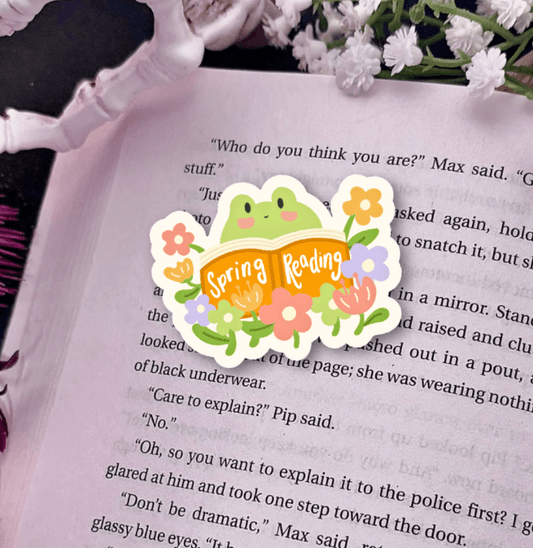 Spring Reading Froggy Laminated Sticker - Awfullynerdy.co