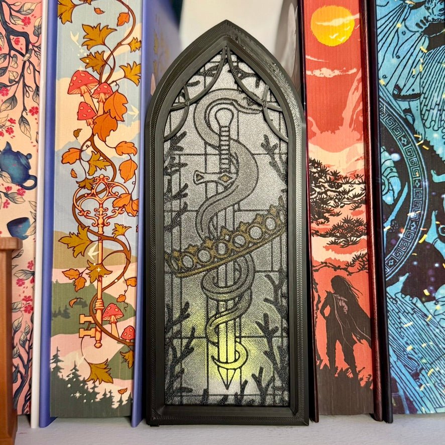 Stained Glass - Style Tealight Snake and Crown Inspired Book Nook with Storage - Awfullynerdy.co