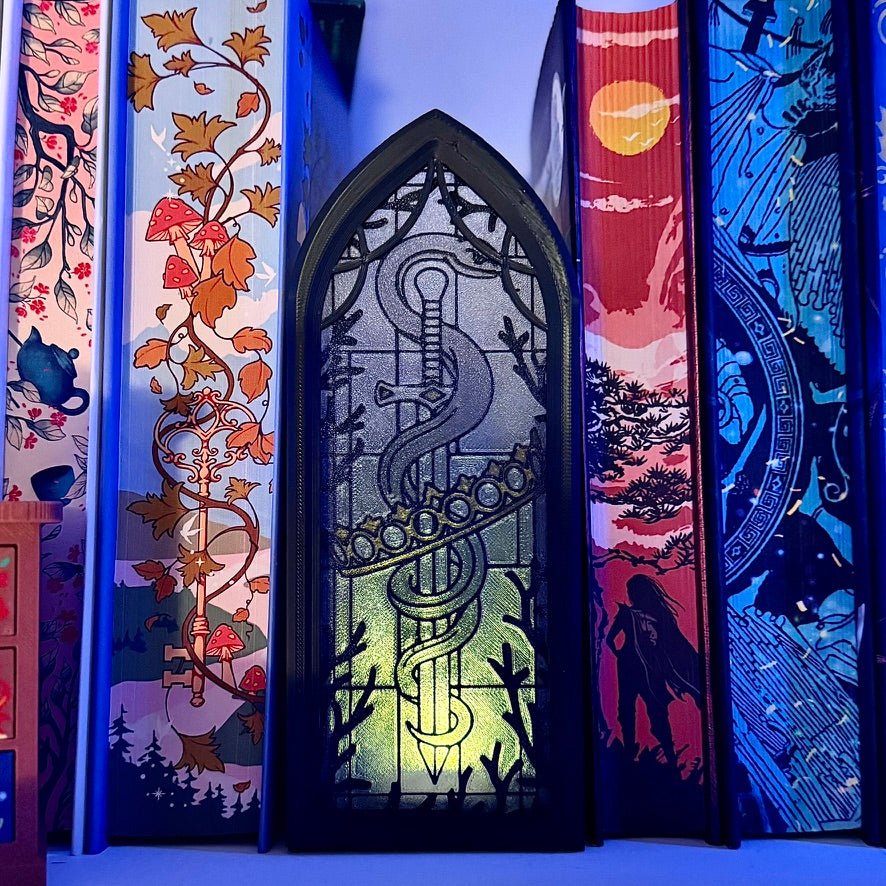 Stained Glass - Style Tealight Snake and Crown Inspired Book Nook with Storage - Awfullynerdy.co
