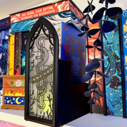 Stained Glass - Style Tealight Snake and Crown Inspired Book Nook with Storage - Awfullynerdy.co