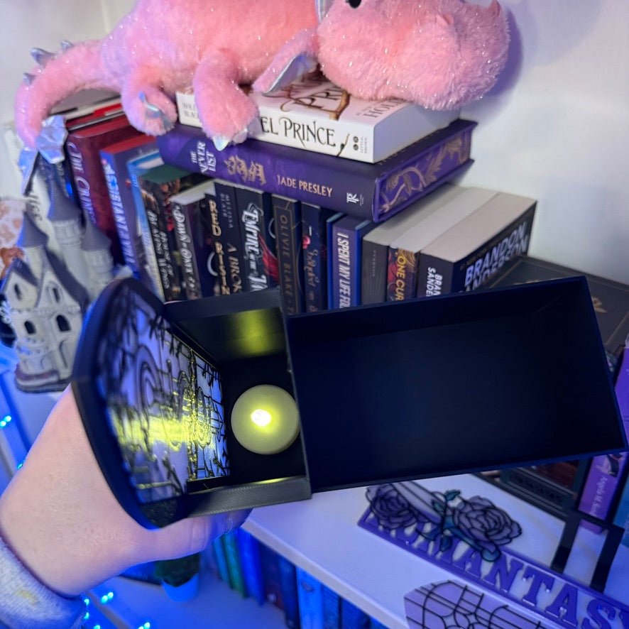 Stained Glass - Style Tealight Snake and Crown Inspired Book Nook with Storage - Awfullynerdy.co