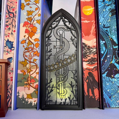 Stained Glass - Style Tealight Snake and Crown Inspired Book Nook with Storage - Awfullynerdy.co