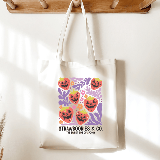 Strawboories & Co Sublimated Canvas Tote Bag - Awfullynerdy.co