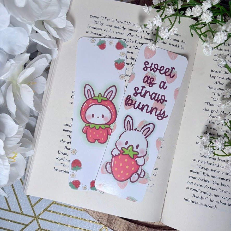 Sweet as a Straw - Bunny Dual - Sided Matte Cardstock Bookmark - Awfullynerdy.co