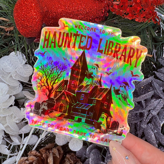 The Haunted Library Dark Holographic Sticker - Awfullynerdy.co