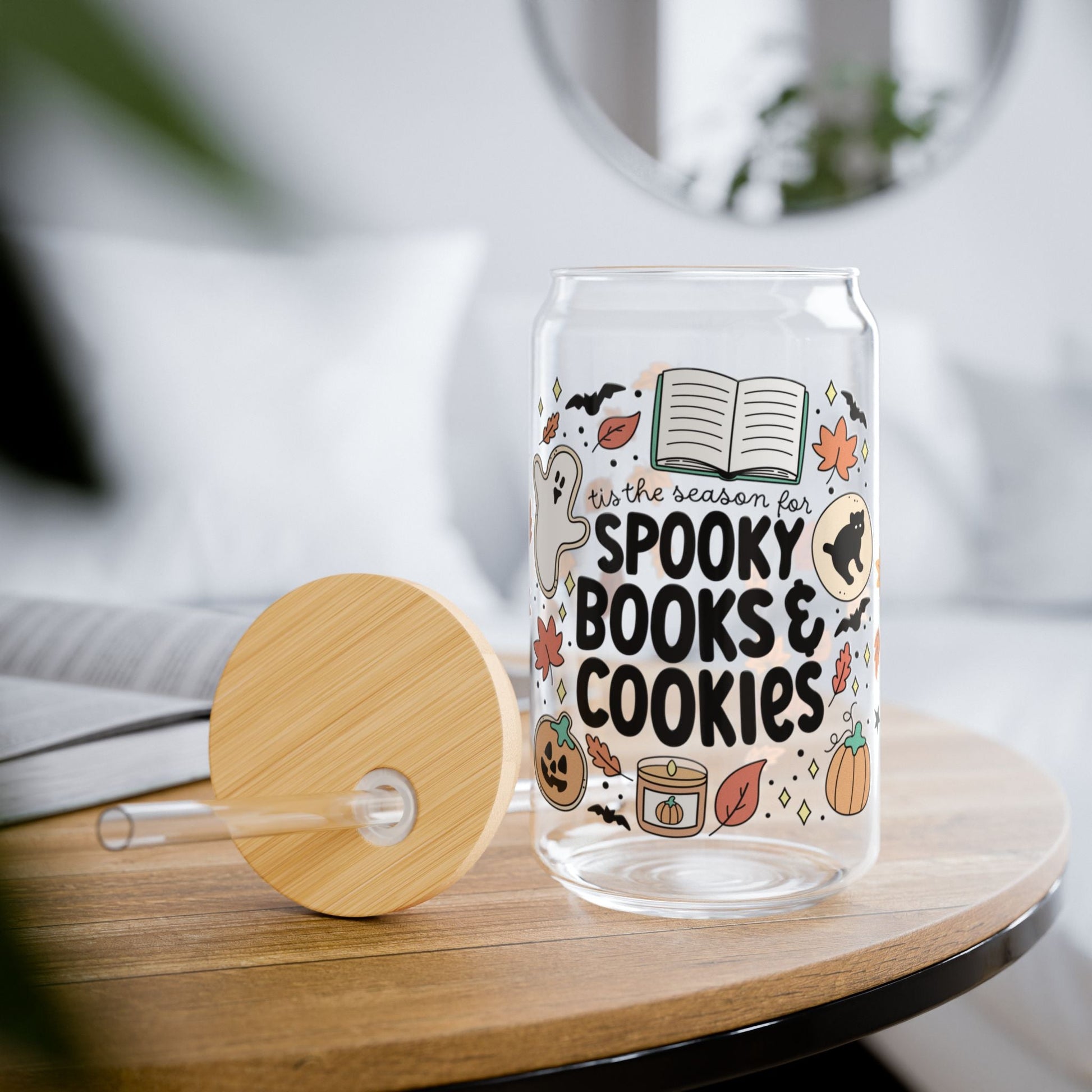 The Season of Spooky Books and Cookies Glass Mug 16oz - Awfullynerdy.co