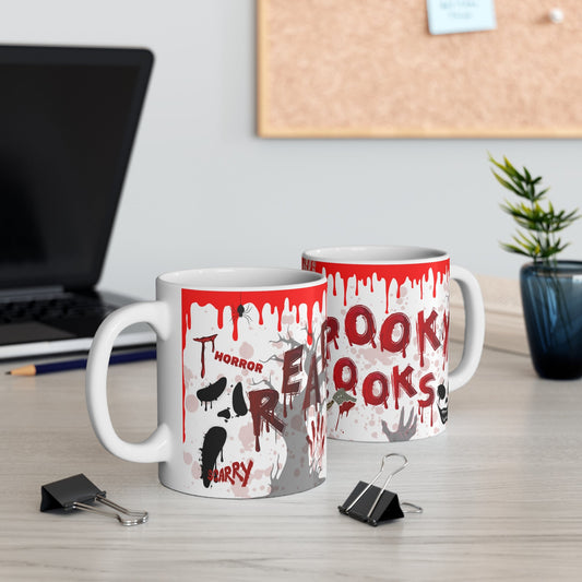 Thriller Read Spooky Books Mug 11oz - Perfect for Horror Lovers - Awfullynerdy.co