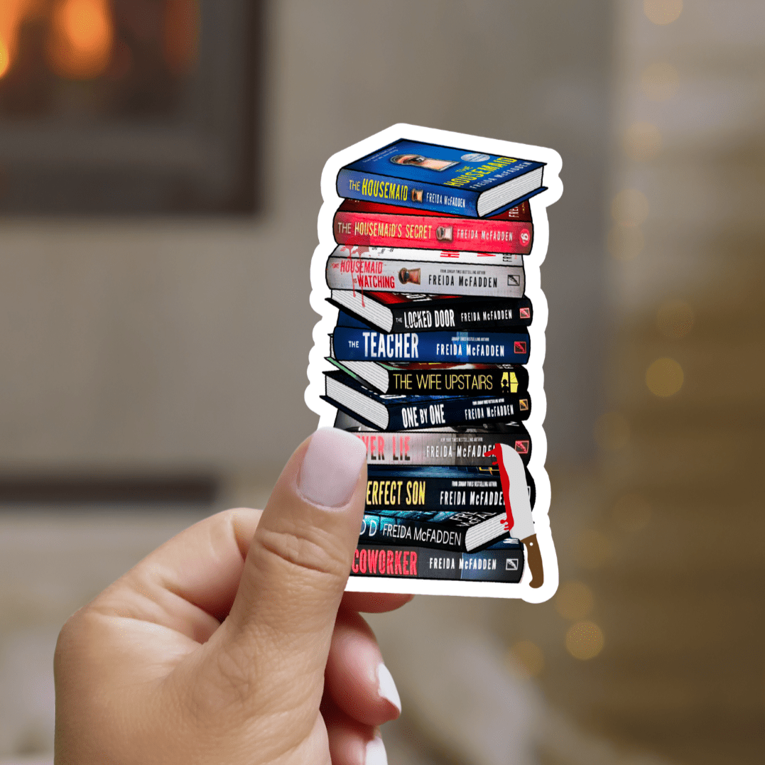 Thrller Frieda McFadden Book Stack Sticker - Awfullynerdy.co