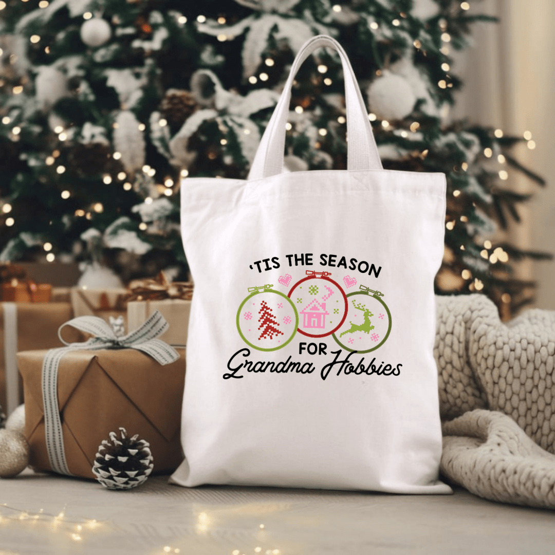 Tis the Season For Grandma Hobbies Sublimated Canvas Tote Bag - Awfullynerdy.co