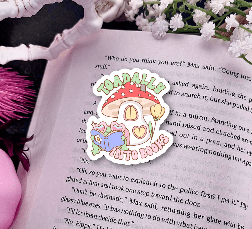 Toadally into Books Laminated Sticker - Awfullynerdy.co