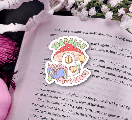 Toadally into Books Laminated Sticker - Awfullynerdy.co