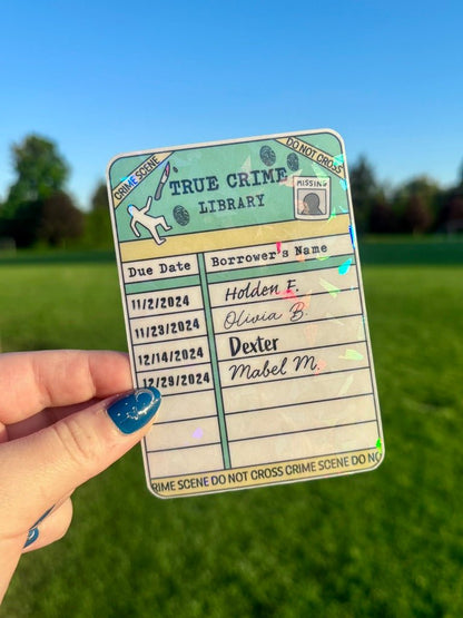 True Crime Library Borrow Card Bookmark - Awfullynerdy.co