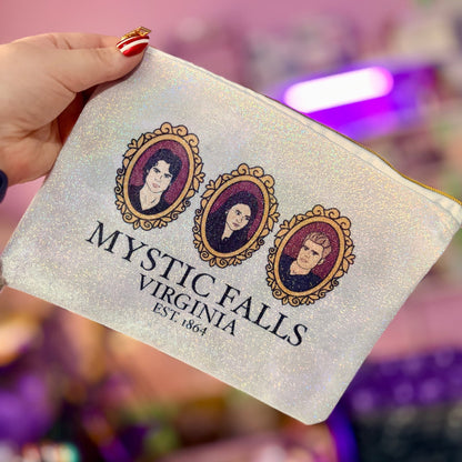 TVD Inspired Shimmer Glitter Zipper Pouch – 8.5x6.5 Sublimated Cosmetic Bag with Gold Zipper - Awfullynerdy.co