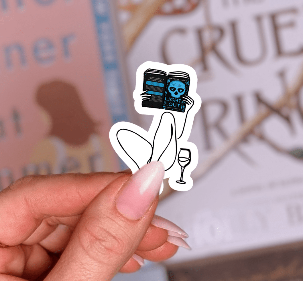 Woman Reading Lights Out Laminated Sticker - Awfullynerdy.co