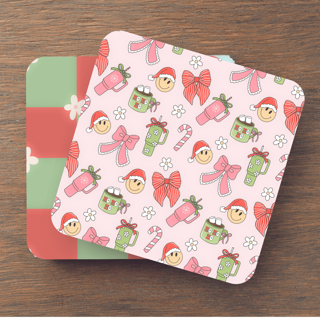 Xmas Pattern Checkered Drinks Coasters - Set of 2 - Awfullynerdy.co