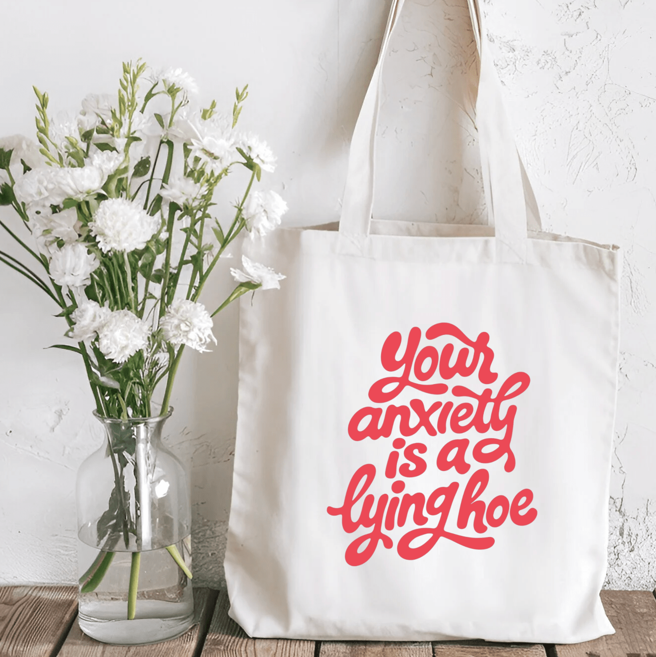 Your Anxiety is a Lying Hoe Sublimated Canvas Tote Bag - Awfullynerdy.co
