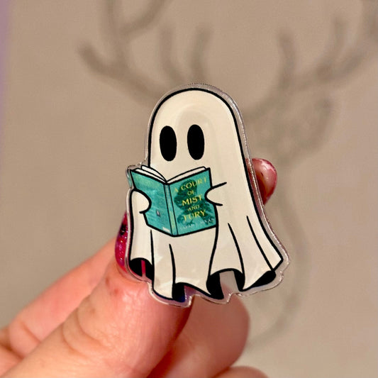 Ghost Reading A Court of Mist and Fury 1.5 Pin - Awfullynerdy.co