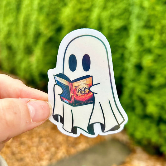 Ghost Reading Iron Flame Sticker - Awfullynerdy.co