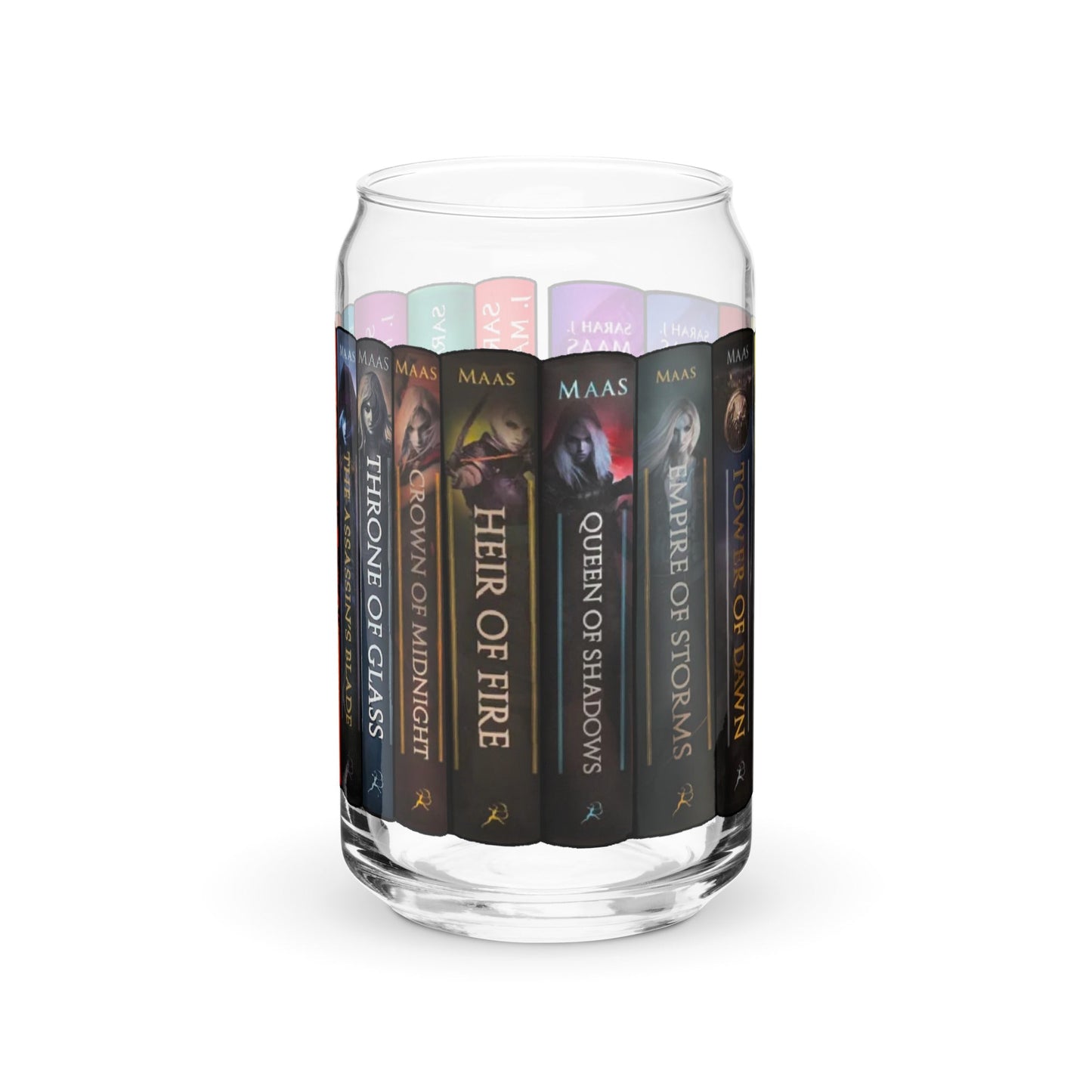 SJM Universe Book Spines Can-shaped 16oz glass - Awfullynerdy.co