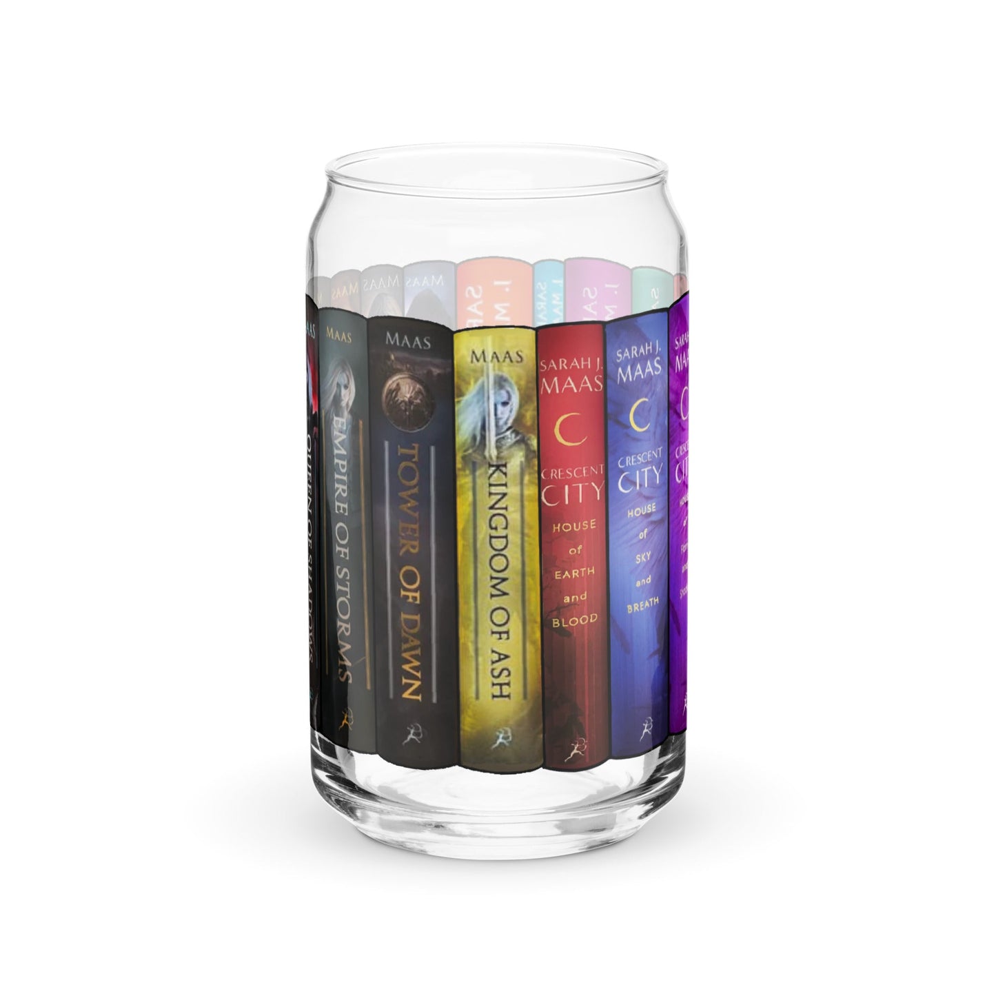 SJM Universe Book Spines Can-shaped 16oz glass - Awfullynerdy.co