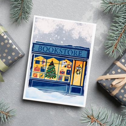 Snowy Bookstore Greeting Card - Awfullynerdy.co